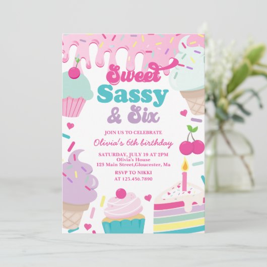 Sweet Sassy en Six Ice Cream and Cake Verjaardag Kaart (Staand voorkant)