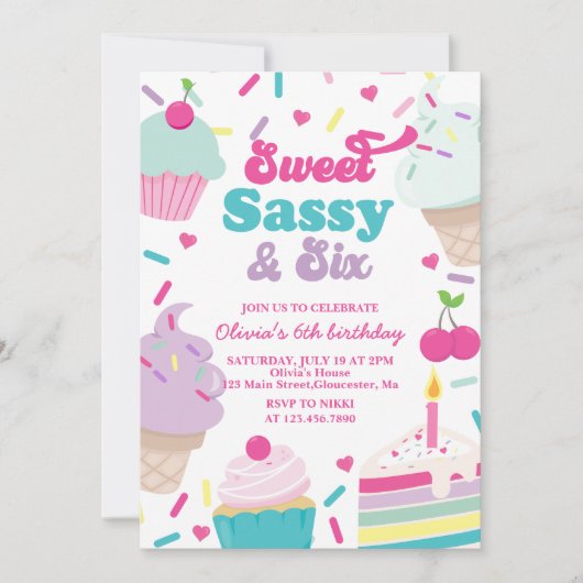Sweet Sassy en Six Ice Cream and Cake Verjaardag Kaart (Voorkant)