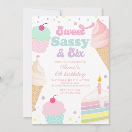 Sweet Sassy en Six Ice Cream and Cake Verjaardag Kaart (Voorkant)