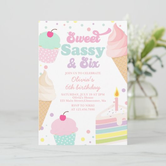 Sweet Sassy en Six Ice Cream and Cake Verjaardag Kaart (Staand voorkant)