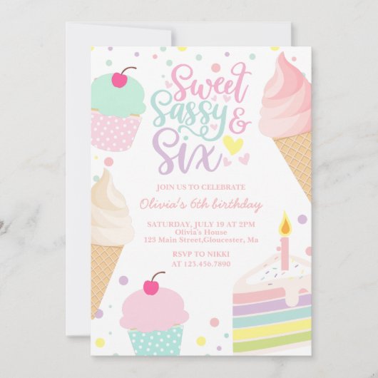 Sweet Sassy en Six Ice Cream and Cake Verjaardag Kaart (Voorkant)