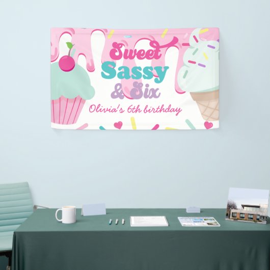 Sweet Sassy en Six Ice Cream and Cake Verjaardag Spandoek (Beurs)