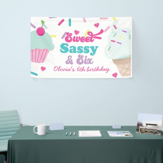 Sweet Sassy en Six Ice Cream and Cake Verjaardag Spandoek (Beurs)