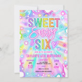 Sweet Sassy en Six Neon Glow 6e verjaardagsfeestje Kaart (Voorkant)