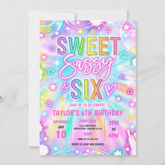 Sweet Sassy en Six Neon Glow 6e verjaardagsfeestje Kaart (Voorkant)