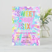 Sweet Sassy en Six Neon Glow 6e verjaardagsfeestje Kaart (Staand voorkant)