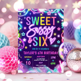 Sweet Sassy en Six Neon Glow 6e verjaardagsfeestje Kaart