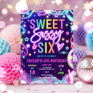 Sweet Sassy en Six Neon Glow 6e verjaardagsfeestje Kaart