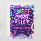 Sweet Sassy en Six Neon Glow 6e verjaardagsfeestje Kaart (Voorkant)