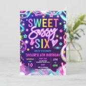 Sweet Sassy en Six Neon Glow 6e verjaardagsfeestje Kaart (Staand voorkant)