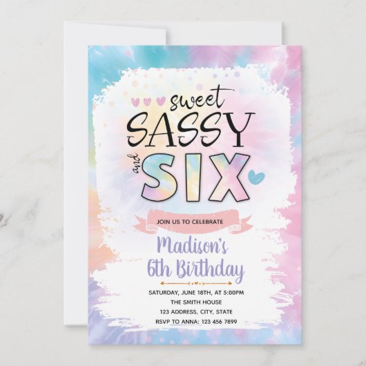 Sweet Sassy en Six tie kleurstof verjaardagsuitnod Kaart (Voorkant)