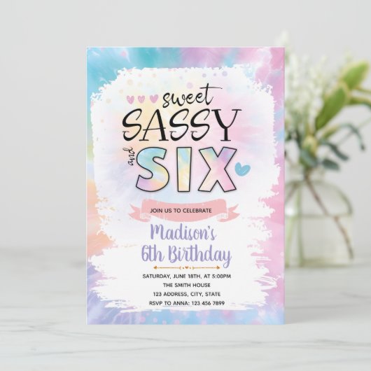 Sweet Sassy en Six tie kleurstof verjaardagsuitnod Kaart (Staand voorkant)