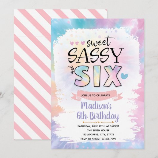 Sweet Sassy en Six tie kleurstof verjaardagsuitnod Kaart (Voorkant / Achterkant)