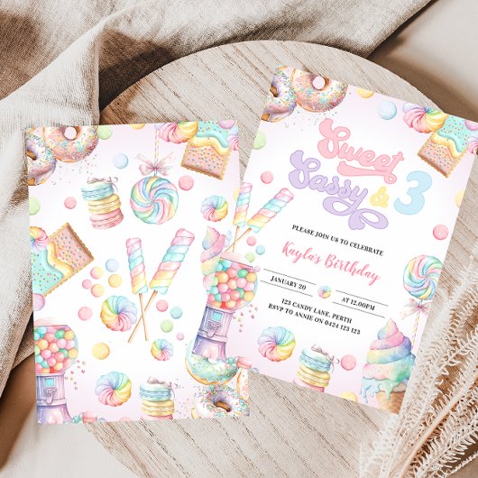 Sweet Sassy en Three Pastel Snoep 3e verjaardag Kaart