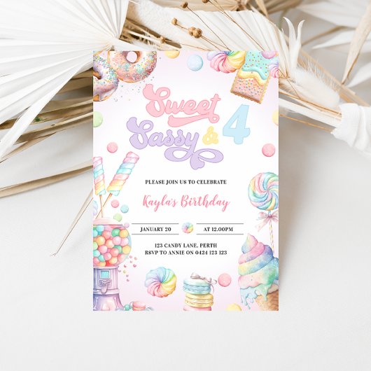Sweet Sassy en VIER Pastel Candyland 4e verjaardag Kaart