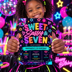 Sweet, Sassy & Seven: Neon Glow 7e Verjaardag Kaart