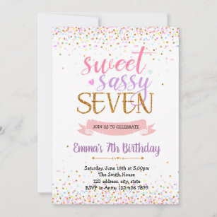 Sweet sassy-thema voor zeven verjaardagsfeestdagen kaart