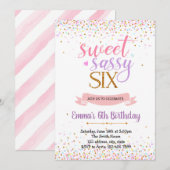 Sweet sassy-uitnodiging voor zes verjaardagsfeestj kaart (Voorkant / Achterkant)