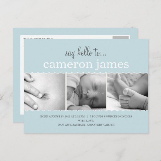 Sweet Scallops Geboorteaankondiging - Baby Boy Aankondigingskaart (Voorkant / Achterkant)