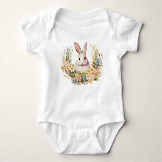 Sweet Schattig Bunny Rabbit met Bloemen Romper (Voorkant)