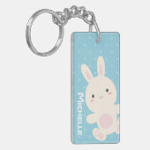Sweet Schattig Cute Bunny Pastel Blue Polka Dots Sleutelhanger (Voorkant Links)