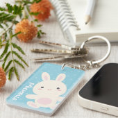 Sweet Schattig Cute Bunny Pastel Blue Polka Dots Sleutelhanger (Voorkant Rechts)