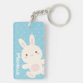 Sweet Schattig Cute Bunny Pastel Blue Polka Dots Sleutelhanger (achterkant)