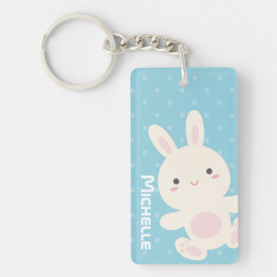 Sweet Schattig Cute Bunny Pastel Blue Polka Dots Sleutelhanger