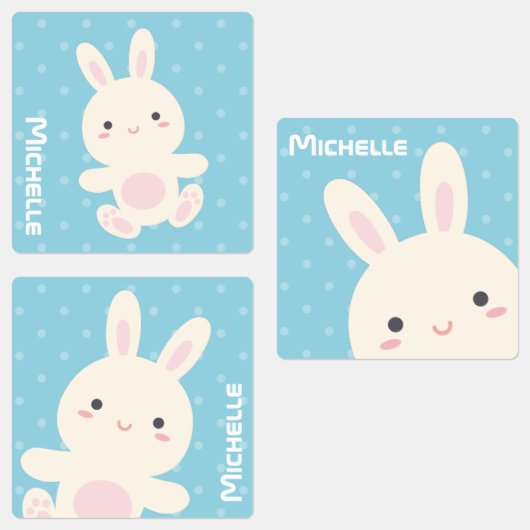 Sweet Schattig Cute Bunny Rabbit Pastel Blue Kinde Labels (Groep)