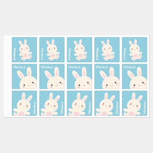 Sweet Schattig Cute Bunny Rabbit Pastel Blue Kinde Labels (Vel)