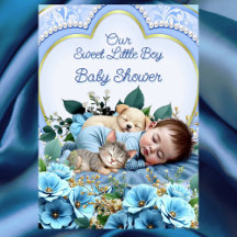 Sweet Schattige Blue Boy Baby shower Puppy Kitten