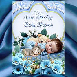 Sweet Schattige Blue Boy Baby shower Puppy Kitten Kaart
