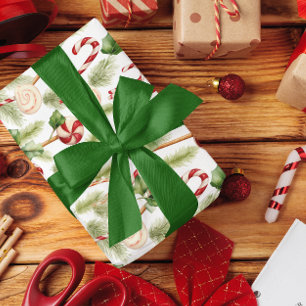Sweet & Schattige Candy Canes & Christmas Greenery Cadeaupapier