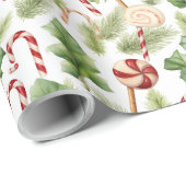 Sweet & Schattige Candy Canes & Christmas Greenery Cadeaupapier (Rol Hoek)