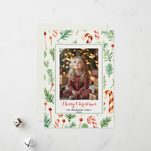 Sweet & Schattige Candy Canes Kerstfoto Feestdagenkaart (Voorkant / Achterkant in situ)