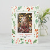 Sweet & Schattige Candy Canes Kerstfoto Feestdagenkaart (Staand voorkant)