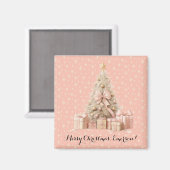 Sweet Schattige & Girly Pastel Zachte Roze Kerstbo Magneet (Voorkant / Achterkant)