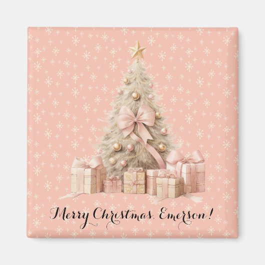 Sweet Schattige & Girly Pastel Zachte Roze Kerstbo Magneet (Voorkant)