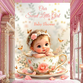 Sweet Schattige Peach Pink Girl Baby shower Teacup Kaart