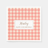 Sweet schattige roze oranje gingham Paper Napkin Servet (Voorkant)