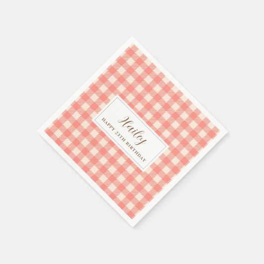 Sweet schattige roze oranje gingham Paper Napkin Servet (Hoek)