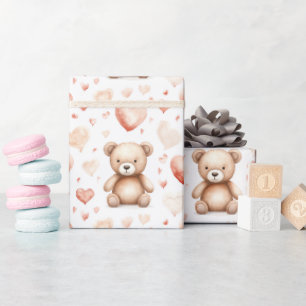 Sweet Schattige Teddy Bear Heart Baby shower Cadeaupapier