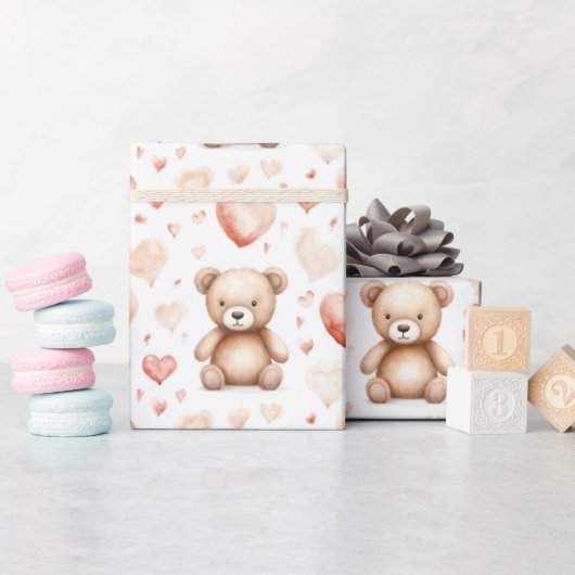 Sweet Schattige Teddy Bear Heart Baby shower Cadeaupapier (Baby Shower)