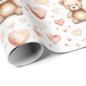 Sweet Schattige Teddy Bear Heart Baby shower Cadeaupapier (Rol Hoek)