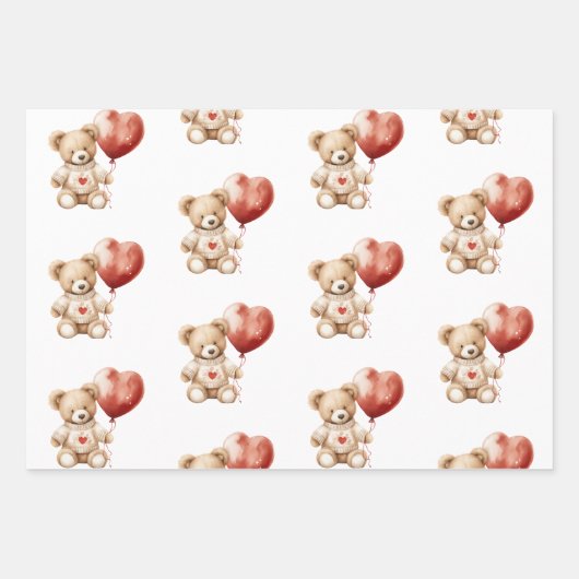 Sweet Schattige Teddy Bear Heart Baby shower Inpakpapier Vel (Voorkant 3)