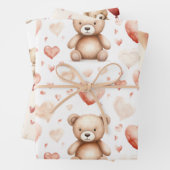 Sweet Schattige Teddy Bear Heart Baby shower Inpakpapier Vel (In situ)
