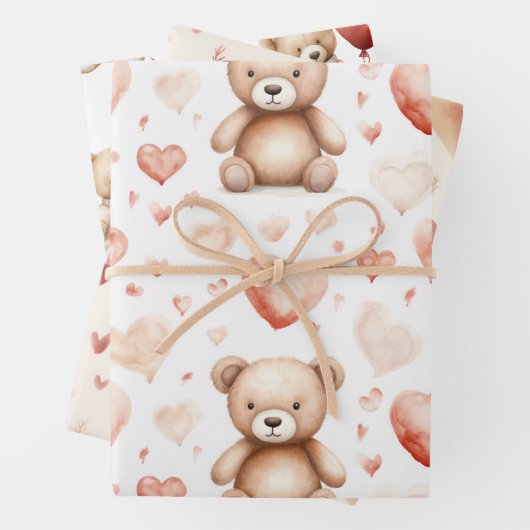 Sweet Schattige Teddy Bear Heart Baby shower Inpakpapier Vel (In situ)