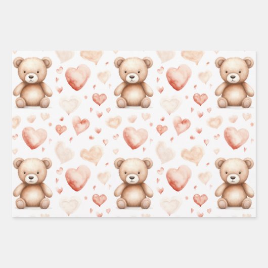 Sweet Schattige Teddy Bear Heart Baby shower Inpakpapier Vel (Voorkant)