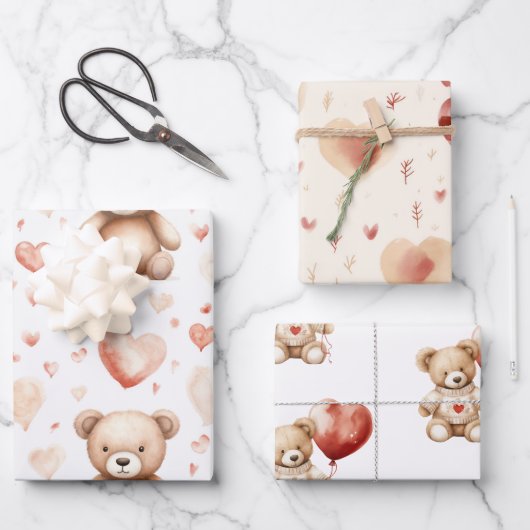 Sweet Schattige Teddy Bear Heart Baby shower Inpakpapier Vel (Voorkant)