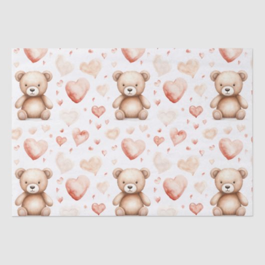 Sweet Schattige Teddy Bear Heart Baby shower Tissuepapier (Voorkant)